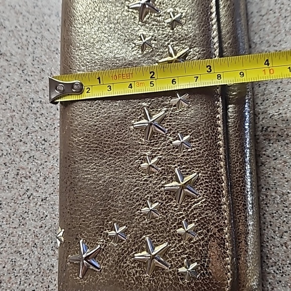 Jimmy Choo Metallic Bronza Gold Silver Star Stud Long Snap Front Flap Wallet - Picture 10 of 11